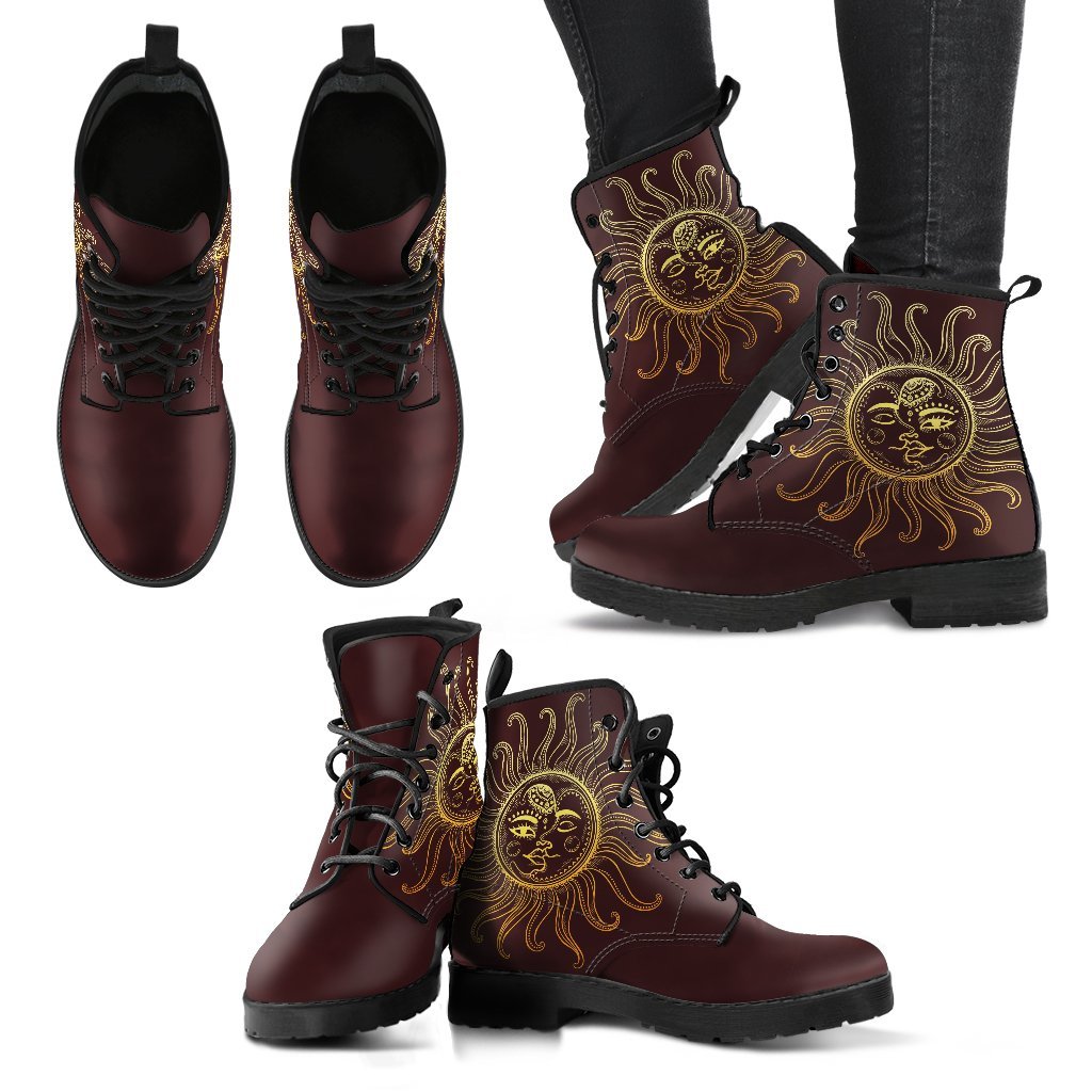 Decorative Sun Moon Women's Leather Boots-grizzshop