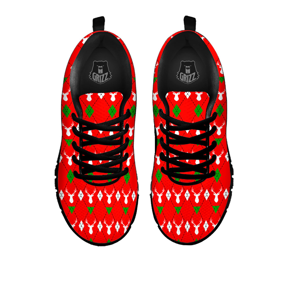 Deer Argyle Christmas Print Pattern Black Sneaker-grizzshop