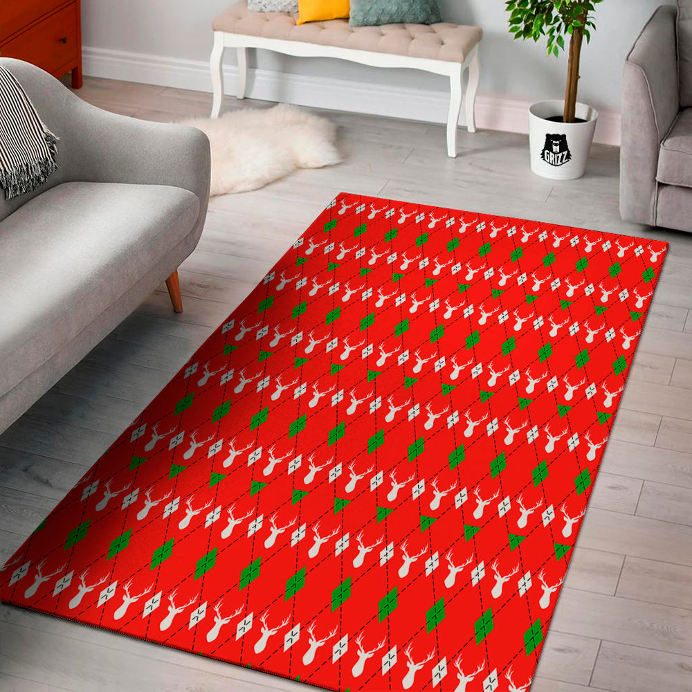 Deer Argyle Christmas Print Pattern Floor Mat-grizzshop
