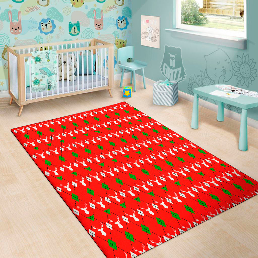 Deer Argyle Christmas Print Pattern Floor Mat-grizzshop