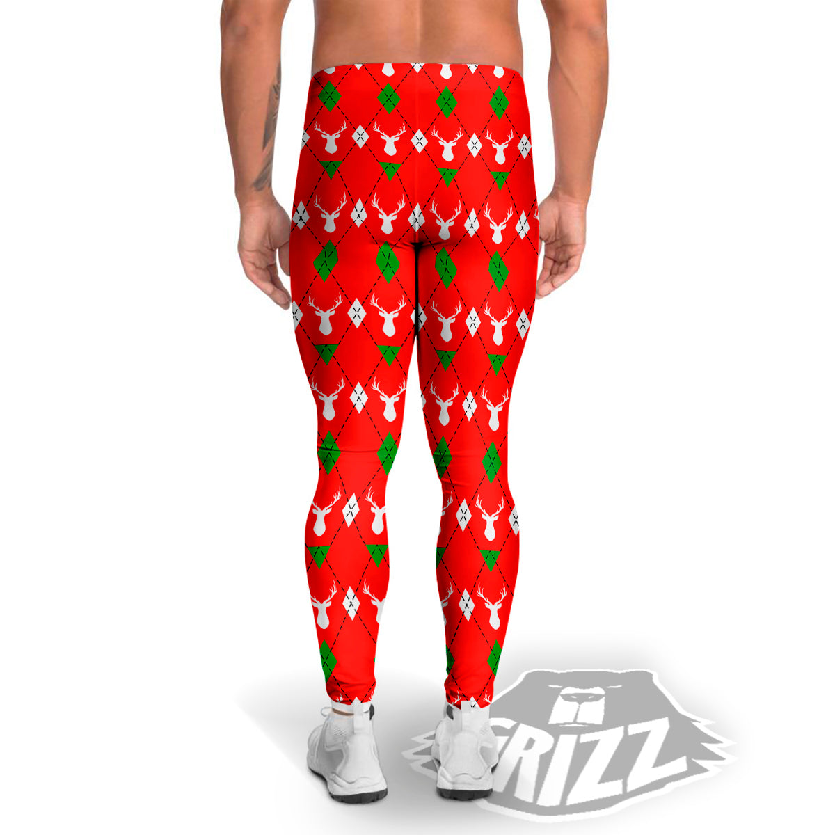 Deer Argyle Christmas Print Pattern Men's Leggings-grizzshop