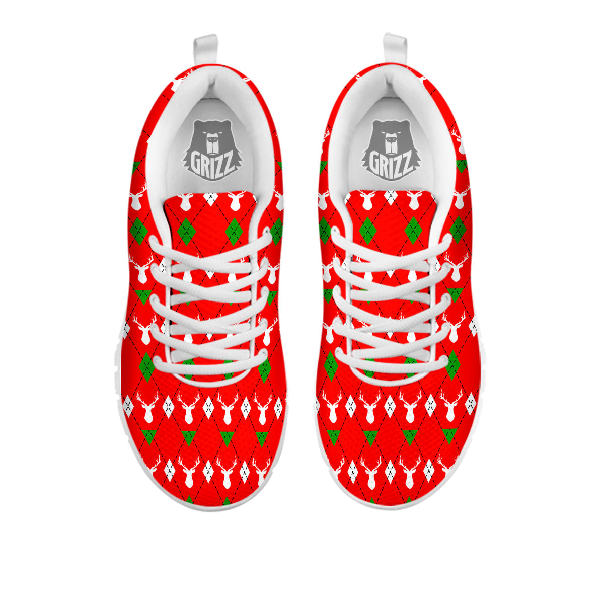 Deer Argyle Christmas Print Pattern White Sneaker-grizzshop