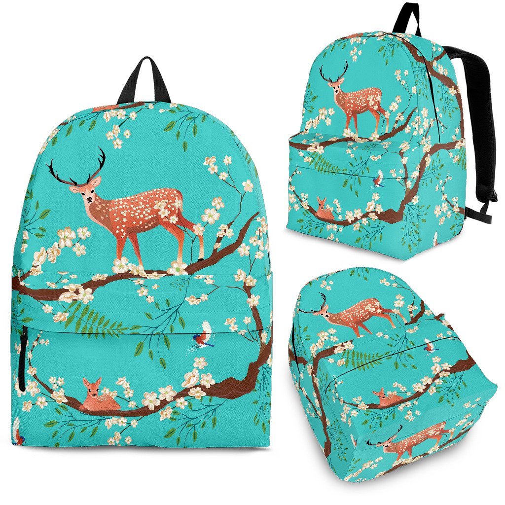 Deer Blossom Tree Pattern Print Backpack-grizzshop