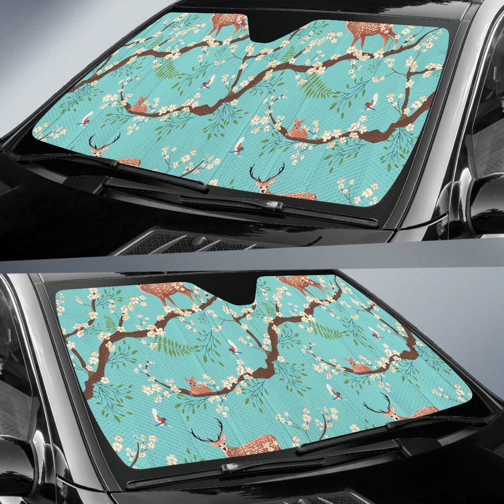 Deer Blossom Tree Pattern Print Car Sun Shade-grizzshop
