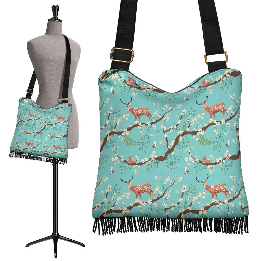 Deer Blossom Tree Pattern Print Crossbody Bags-grizzshop