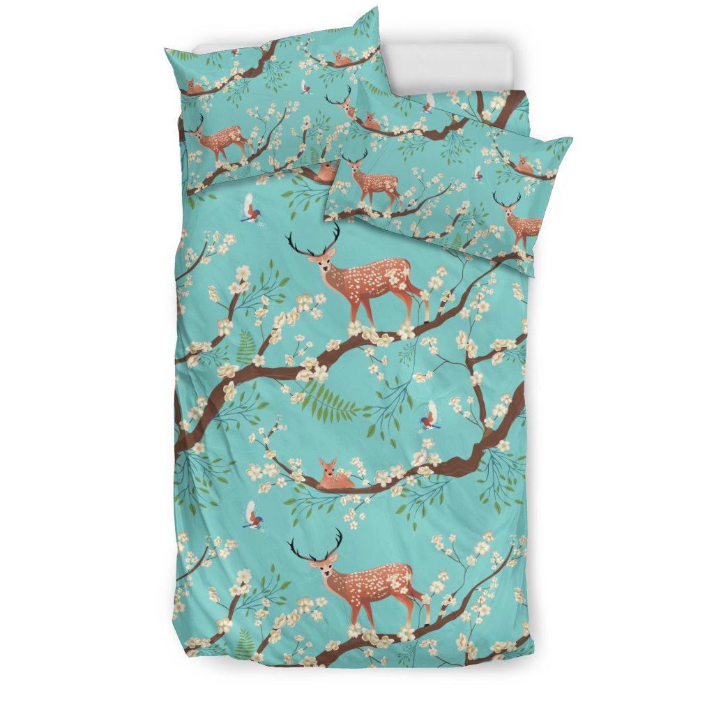 Deer Blossom Tree Pattern Print Duvet Cover Bedding Set-grizzshop