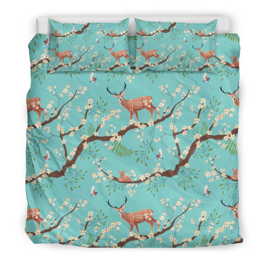 Deer Blossom Tree Pattern Print Duvet Cover Bedding Set-grizzshop