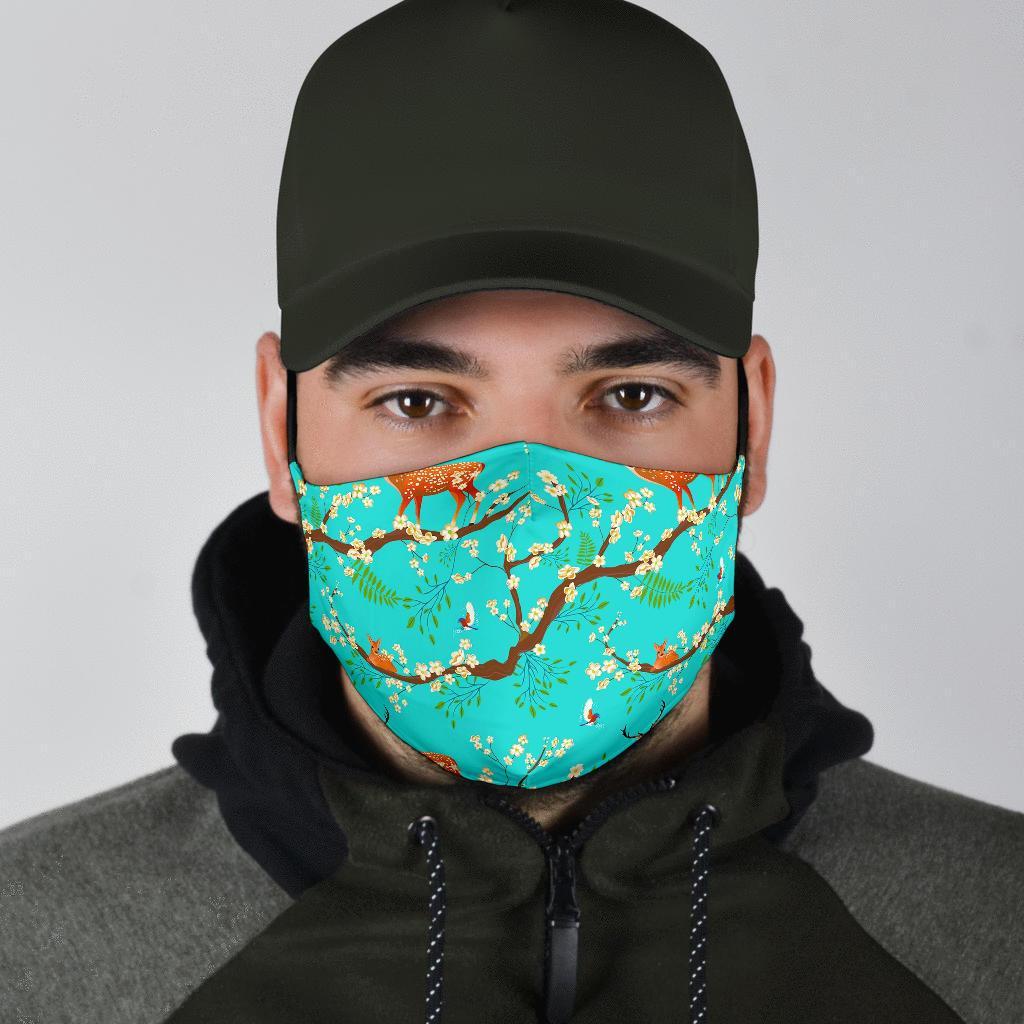 Deer Blossom Tree Pattern Print Face Mask-grizzshop