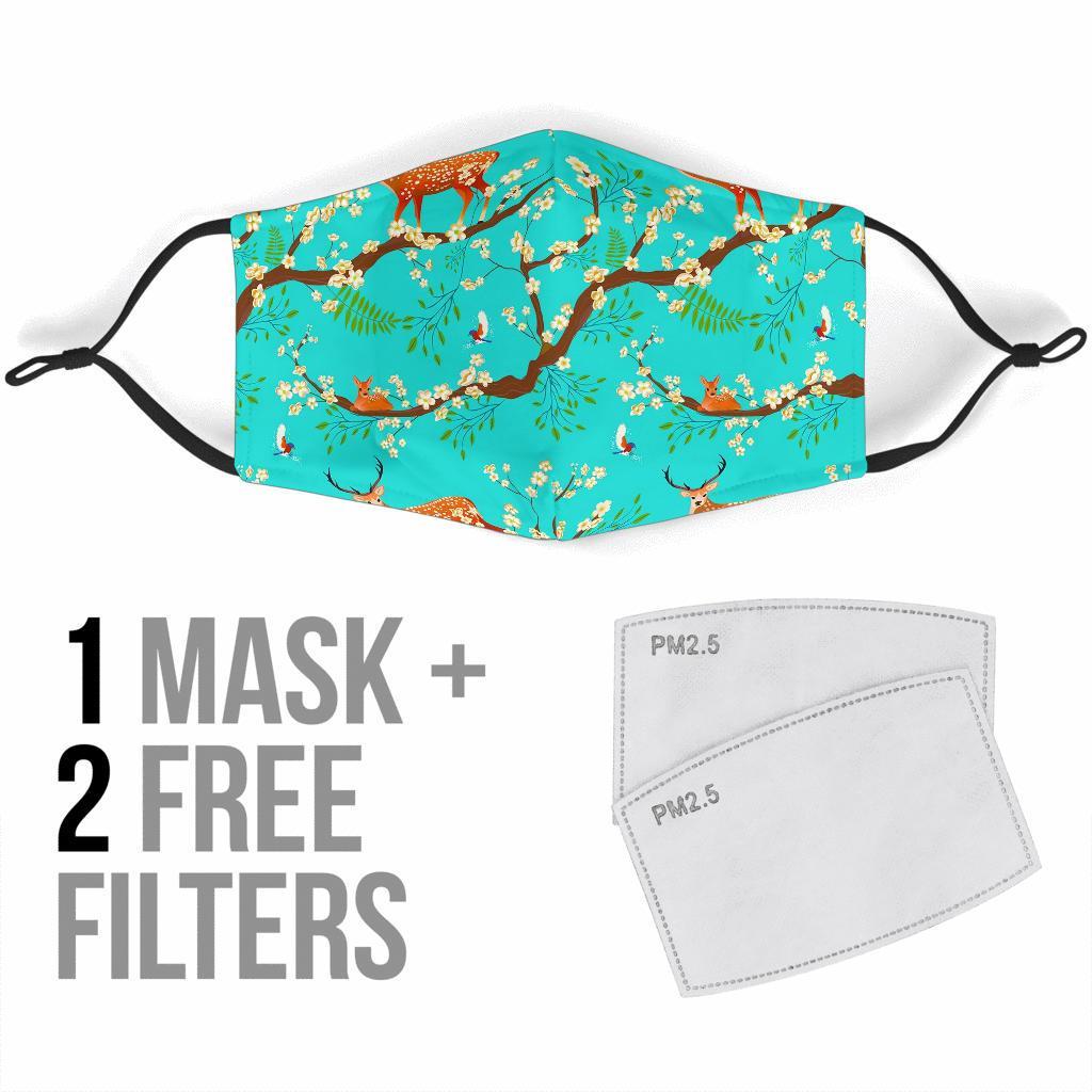 Deer Blossom Tree Pattern Print Face Mask-grizzshop