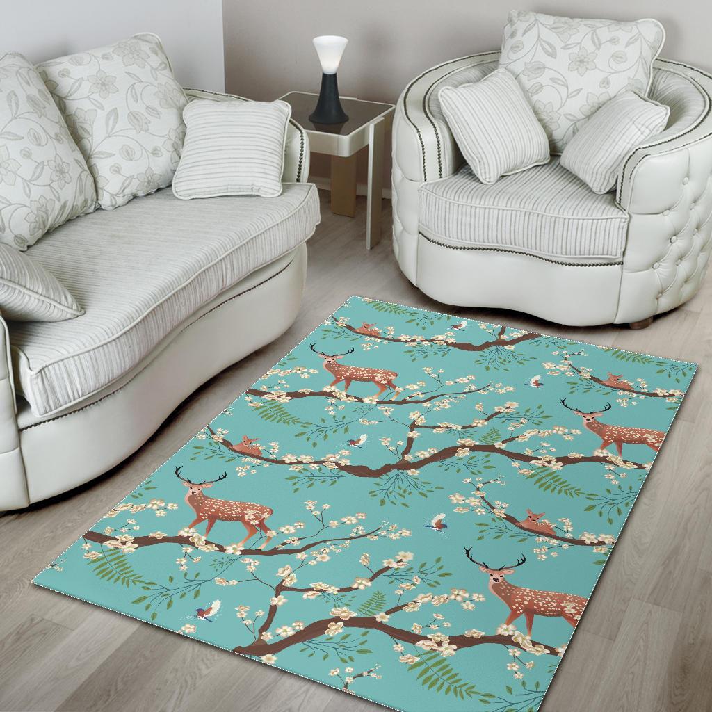 Deer Blossom Tree Pattern Print Floor Mat-grizzshop