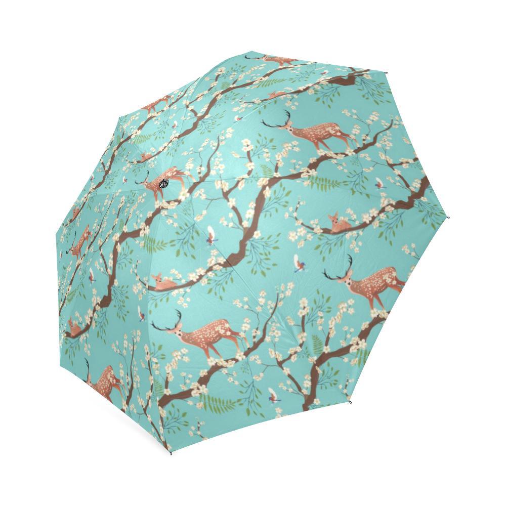 Deer Blossom Tree Pattern Print Foldable Umbrella-grizzshop