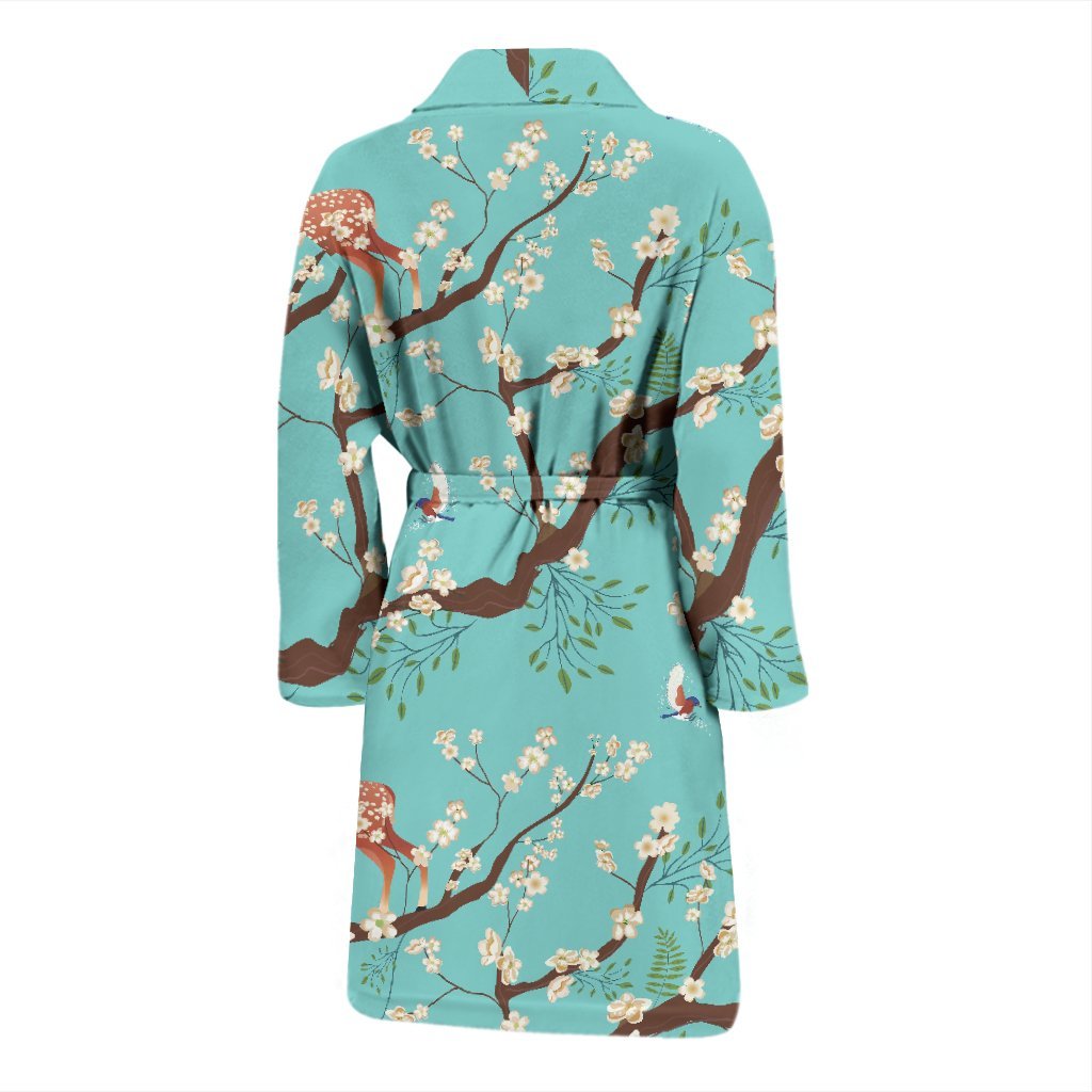 Deer Blossom Tree Pattern Print Men Long Robe-grizzshop