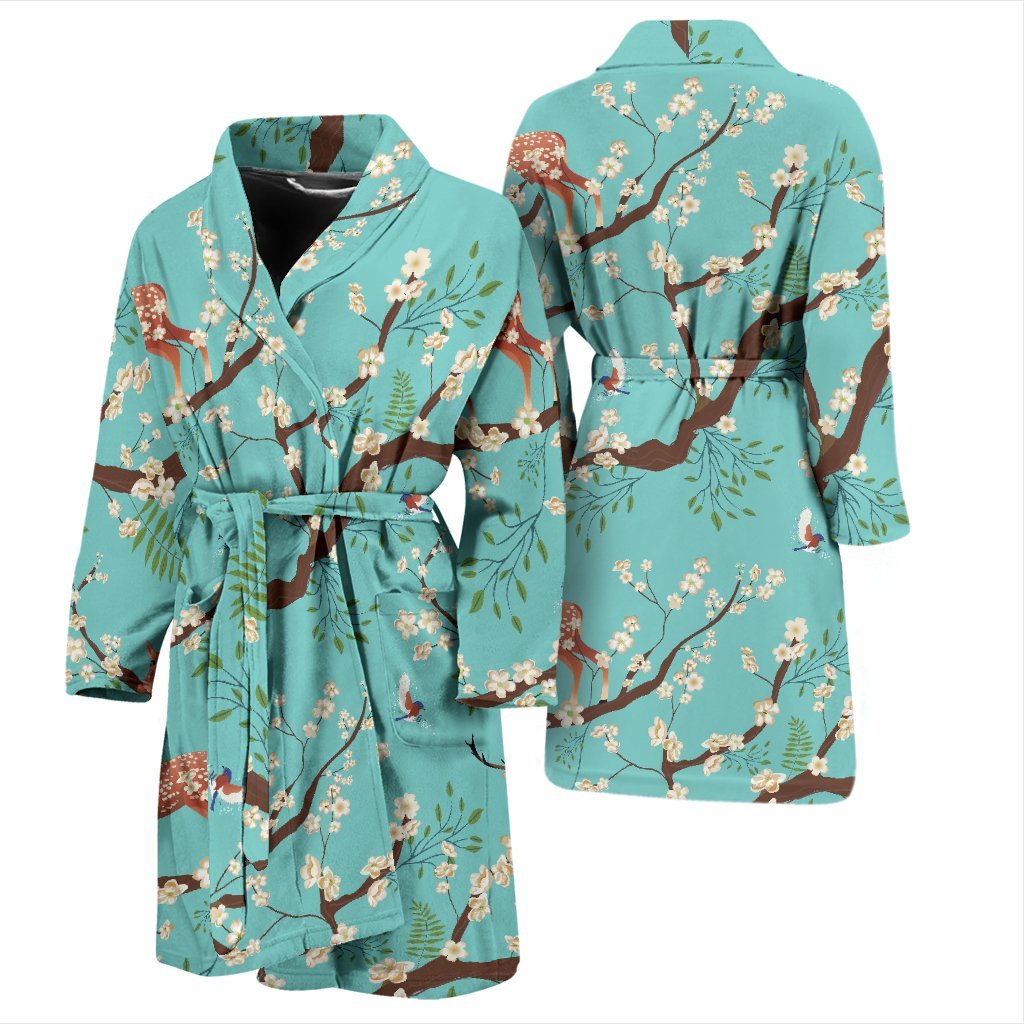 Deer Blossom Tree Pattern Print Men Long Robe-grizzshop