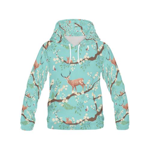 Deer Blossom Tree Pattern Print Men Pullover Hoodie-grizzshop