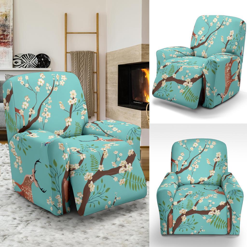 Deer Blossom Tree Pattern Print Recliner Cover-grizzshop