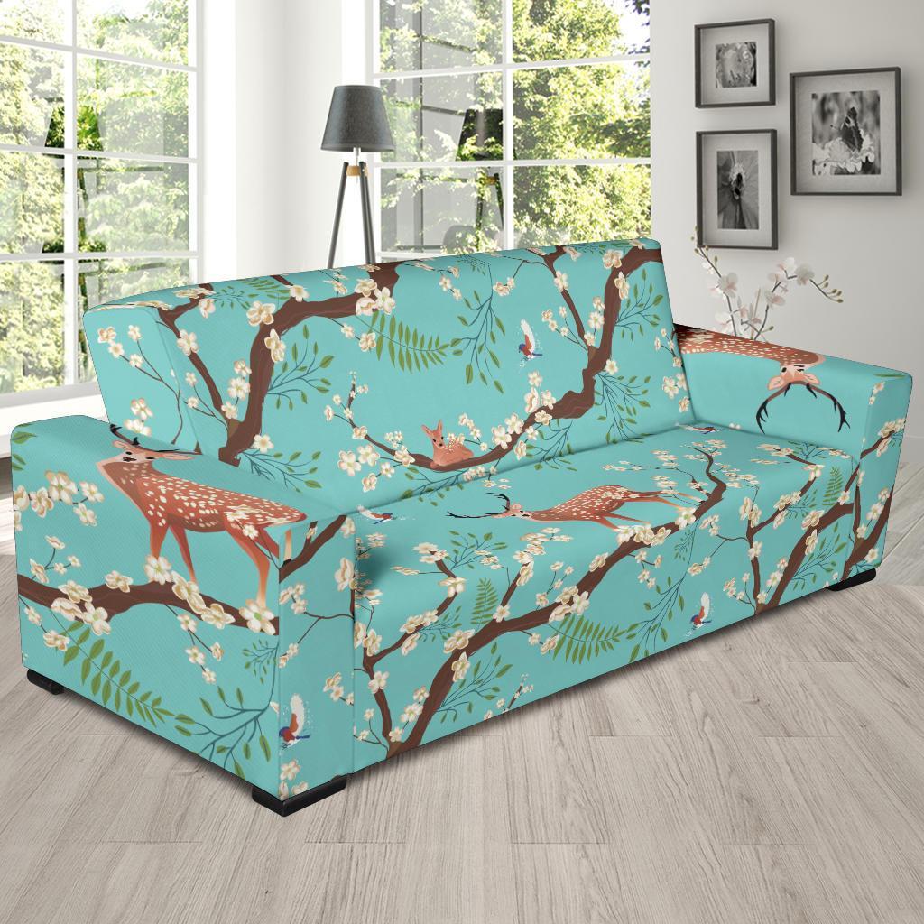 Deer Blossom Tree Pattern Print Sofa Covers-grizzshop