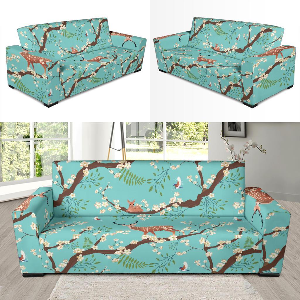 Deer Blossom Tree Pattern Print Sofa Covers-grizzshop