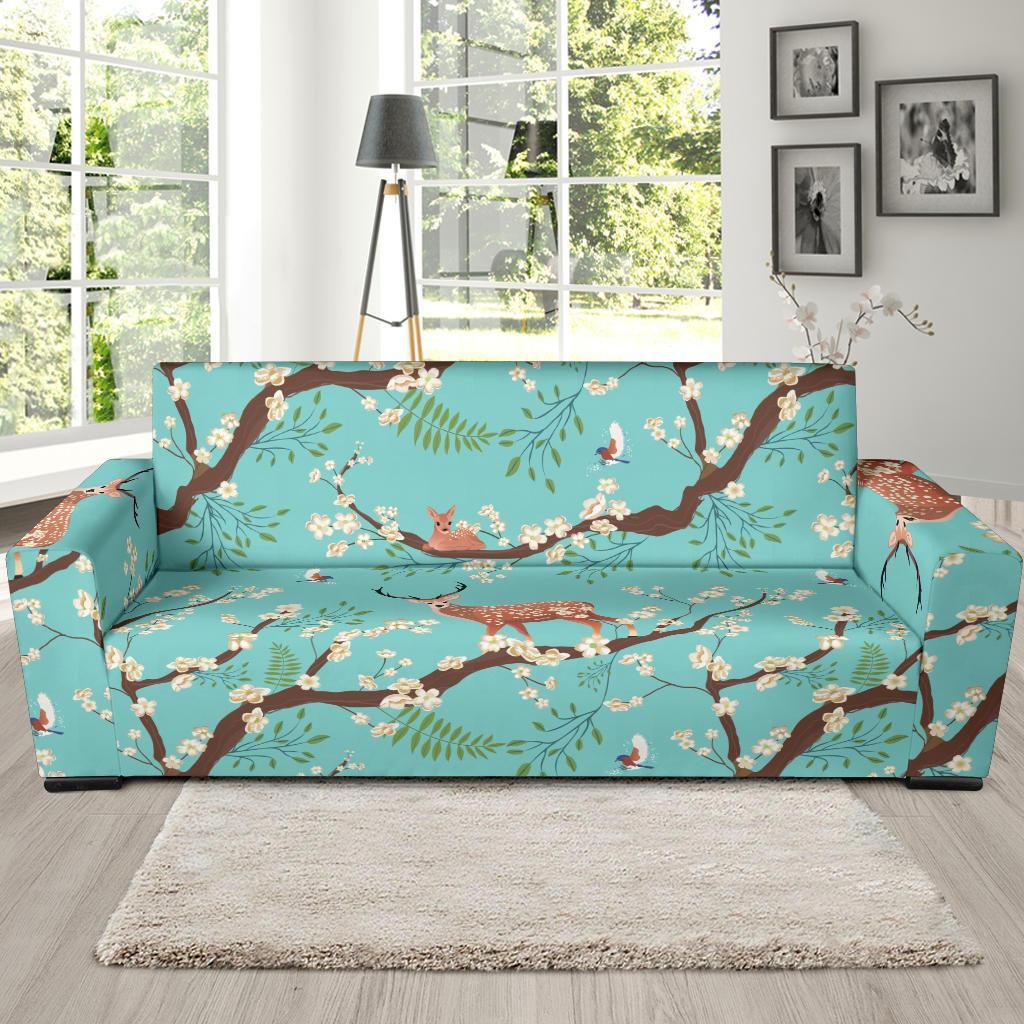 Deer Blossom Tree Pattern Print Sofa Covers-grizzshop