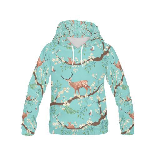 Deer Blossom Tree Pattern Print Women Pullover Hoodie-grizzshop