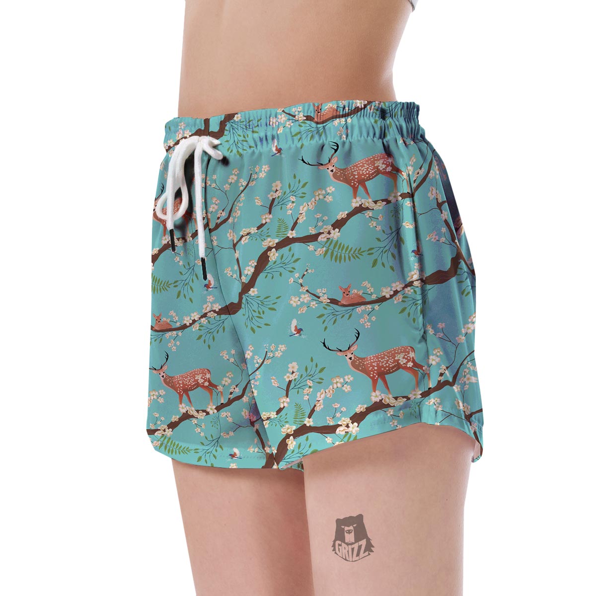 Deer Blossom Tree Pattern Print Women's Shorts-grizzshop