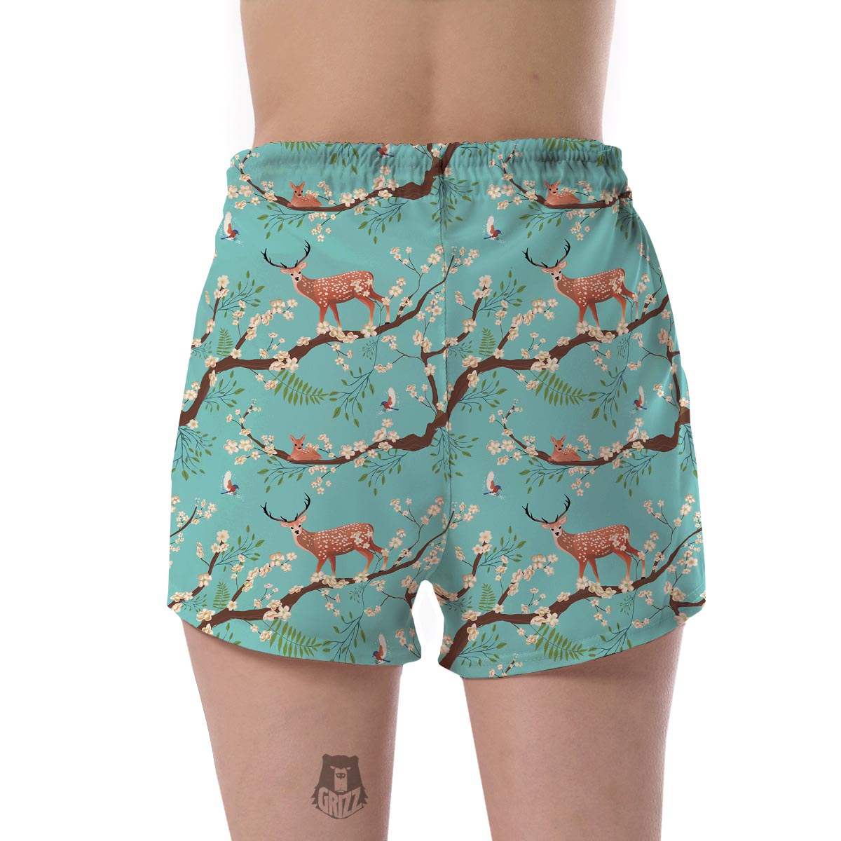 Deer Blossom Tree Pattern Print Women's Shorts-grizzshop