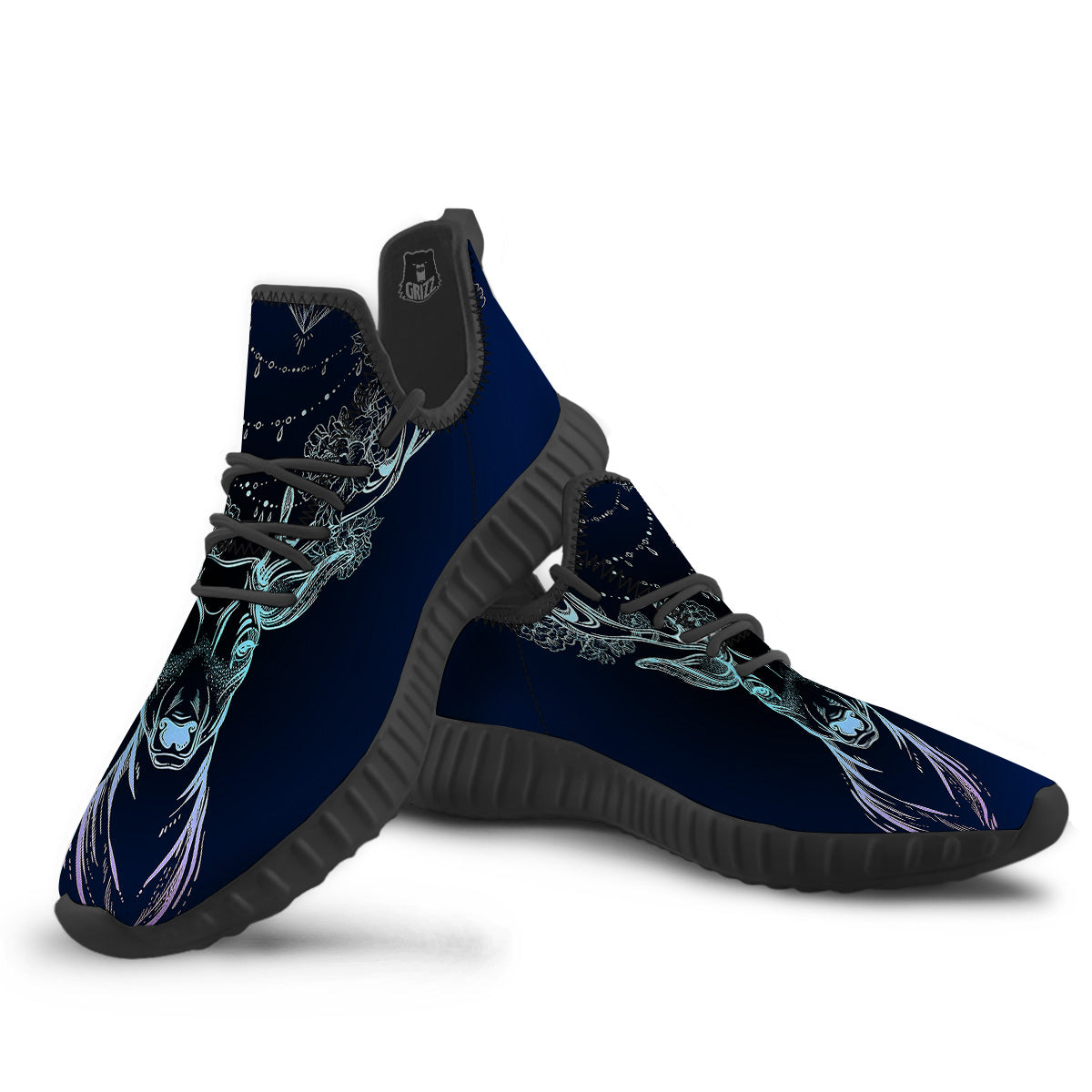 Deer Bohemian Spiritual Print Black Walking Shoes-grizzshop