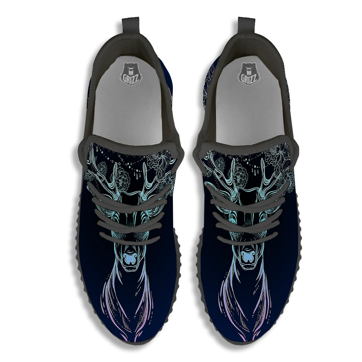 Deer Bohemian Spiritual Print Black Walking Shoes-grizzshop
