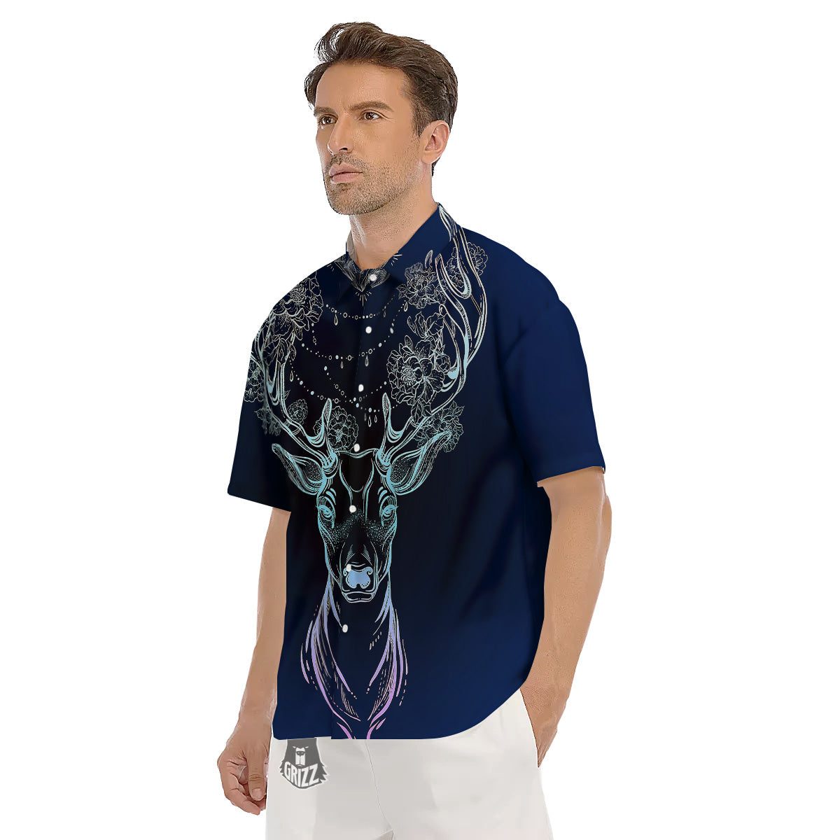 Deer Bohemian Spiritual Print Men's Short Sleeve Shirts-grizzshop