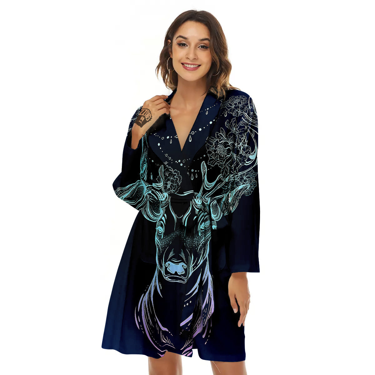 Deer Bohemian Spiritual Print Women's Robe-grizzshop