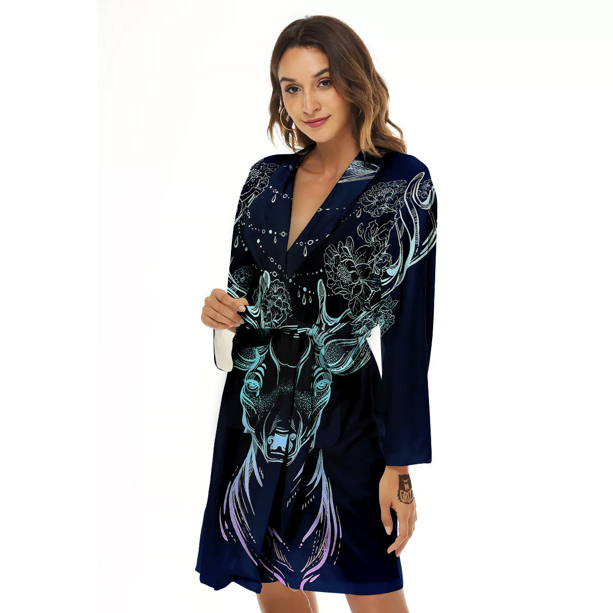 Deer Bohemian Spiritual Print Women's Robe-grizzshop