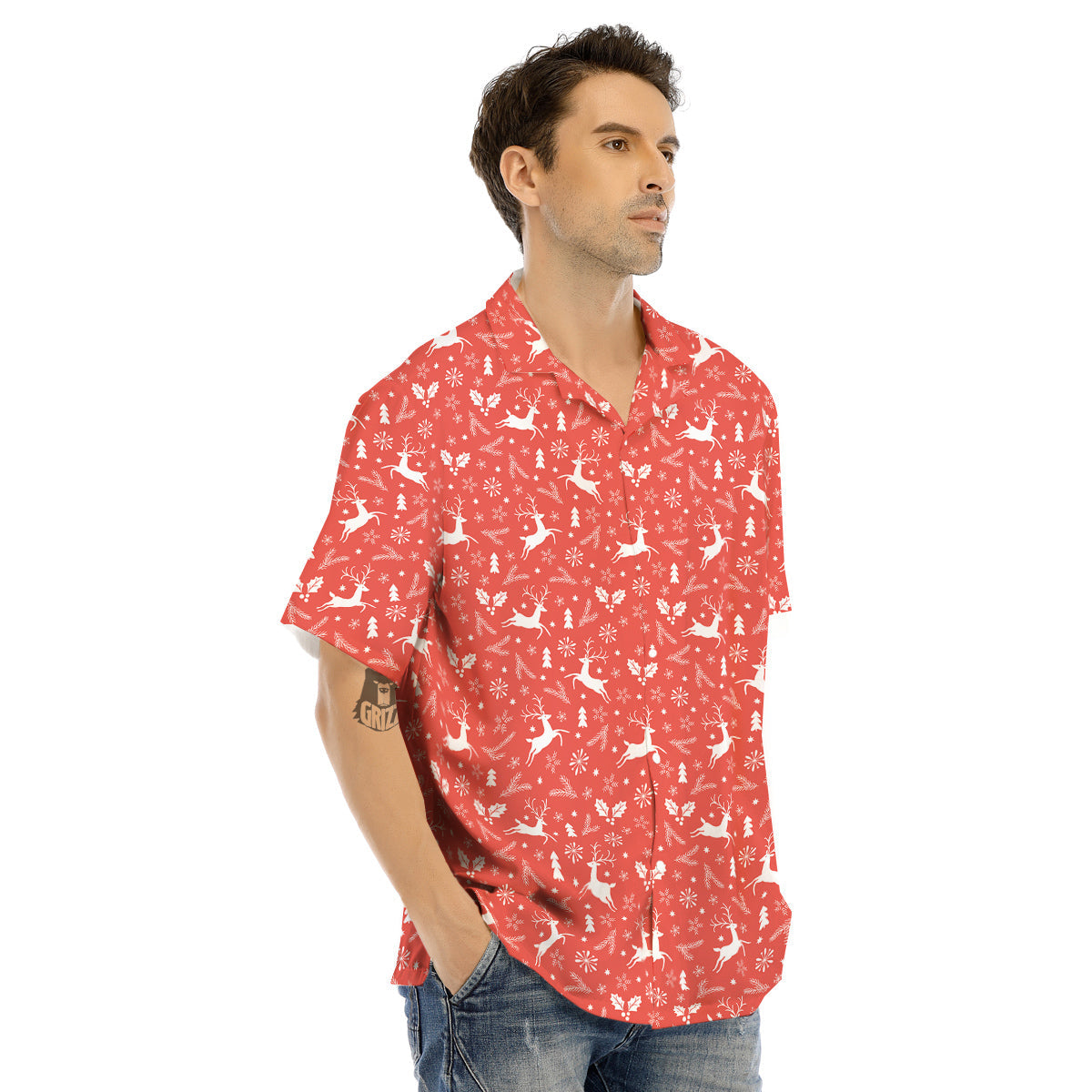 Deer Christmas Print Pattern Men's Hawaiian Shirt-grizzshop