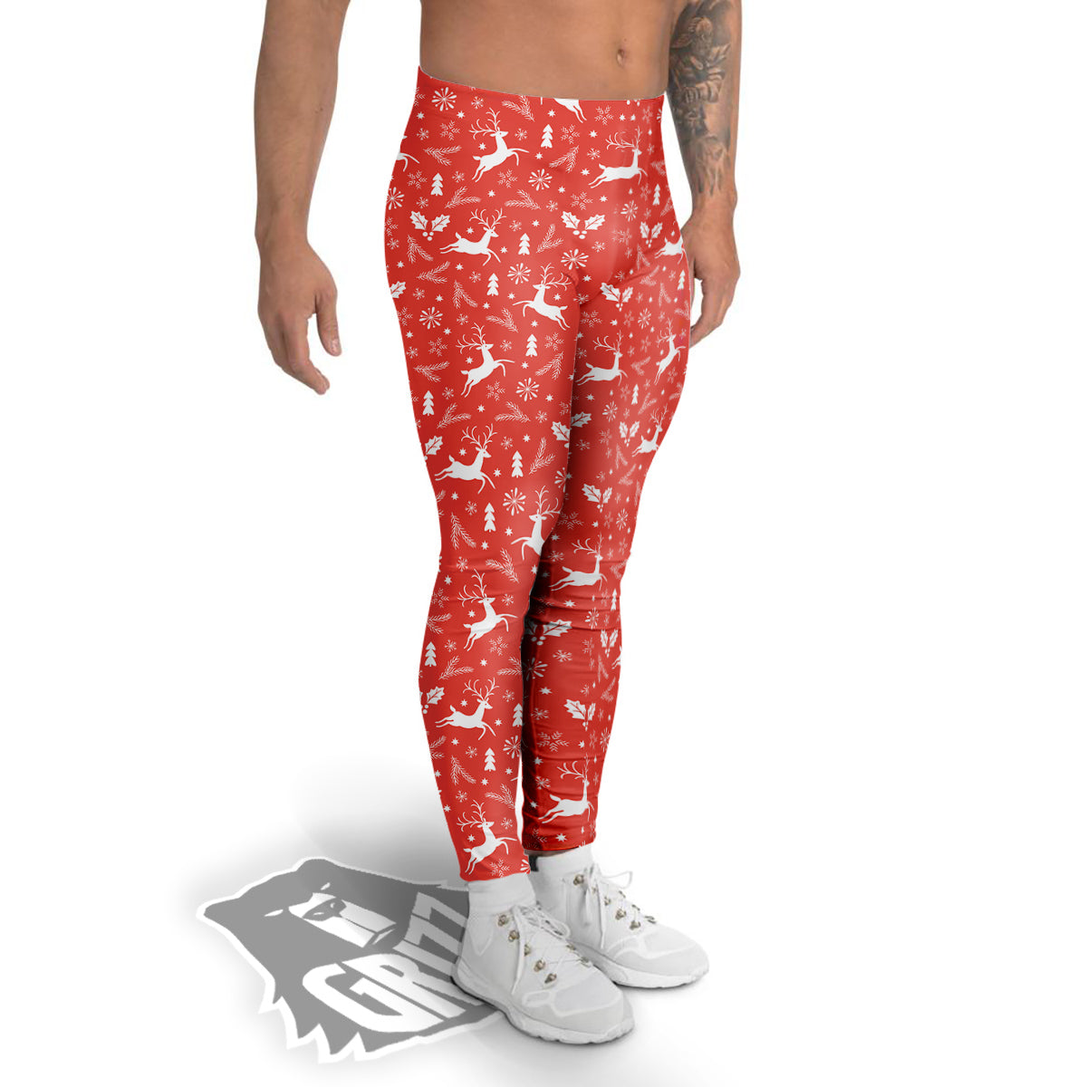Deer Christmas Print Pattern Men's Leggings-grizzshop