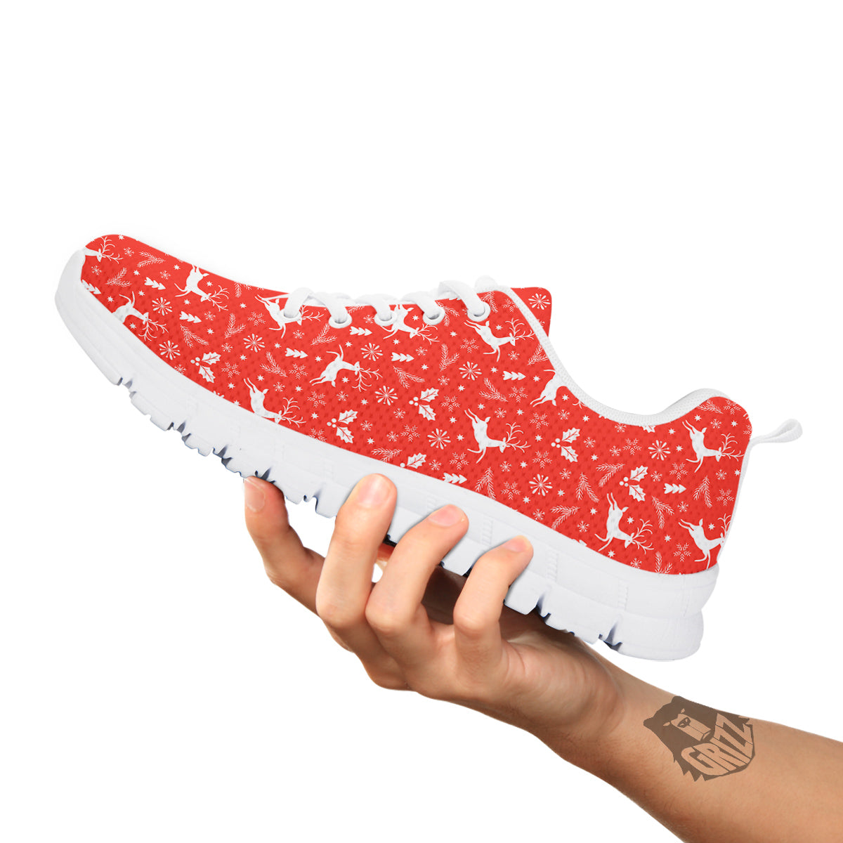 Deer Christmas Print Pattern White Sneaker-grizzshop
