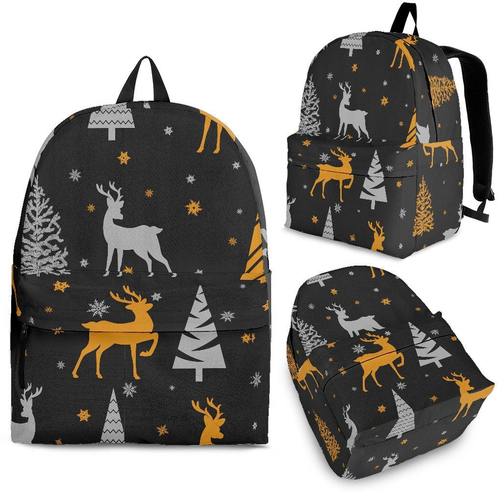 Deer Christmas Tree Pattern Print Backpack-grizzshop