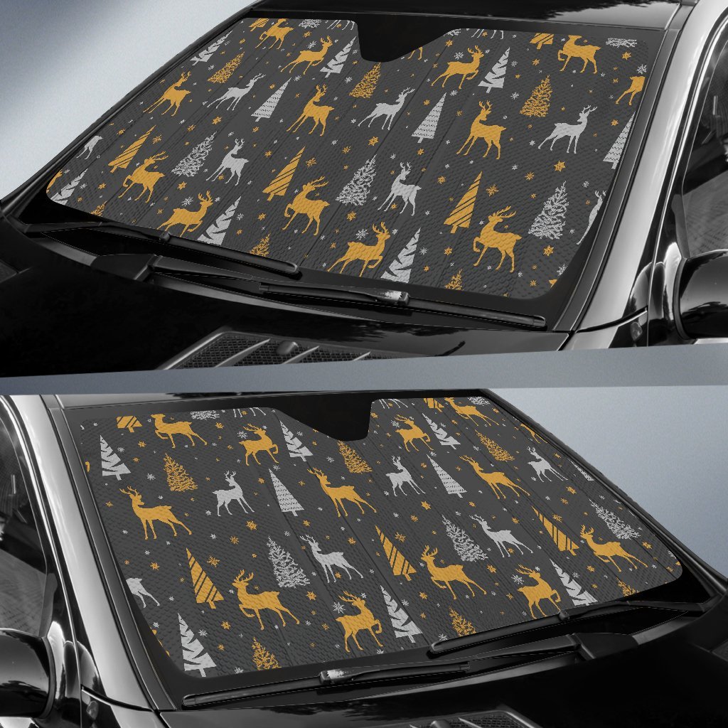 Deer Christmas Tree Pattern Print Car Sun Shade-grizzshop