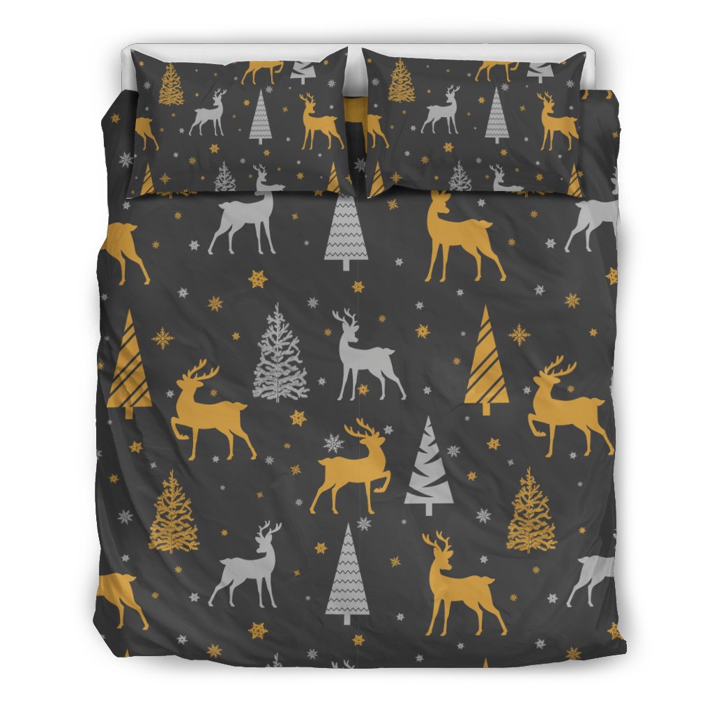 Deer Christmas Tree Pattern Print Duvet Cover Bedding Set-grizzshop