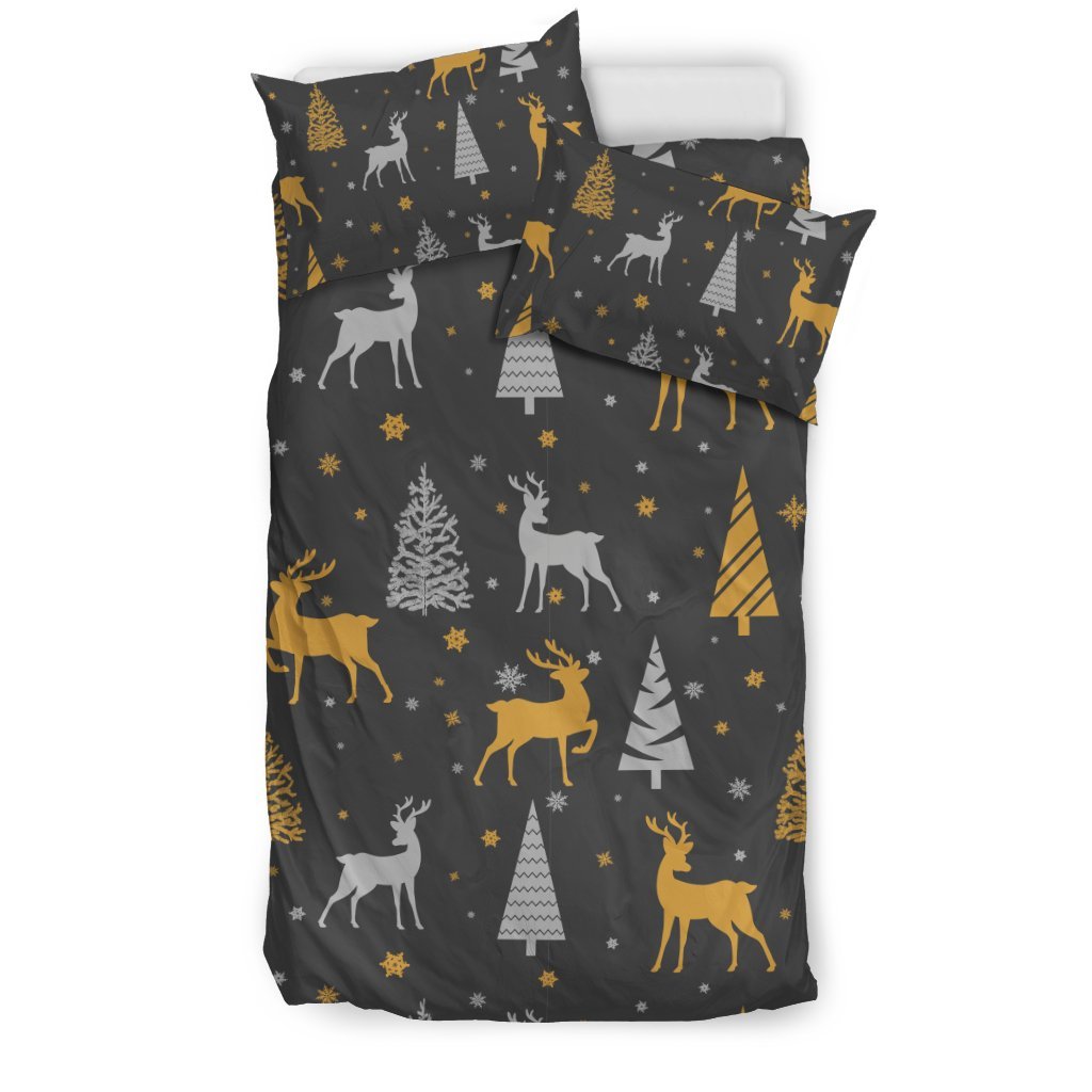 Deer Christmas Tree Pattern Print Duvet Cover Bedding Set-grizzshop