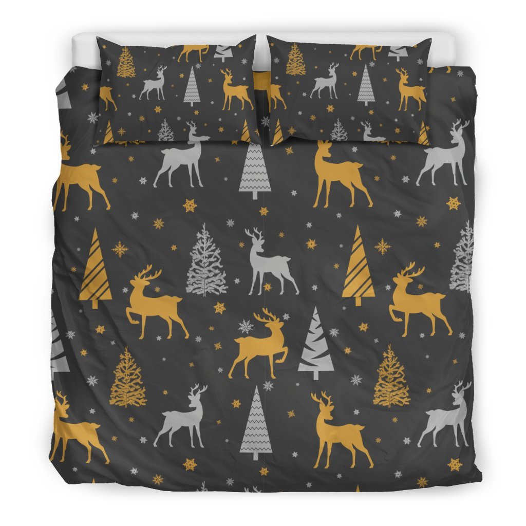 Deer Christmas Tree Pattern Print Duvet Cover Bedding Set-grizzshop