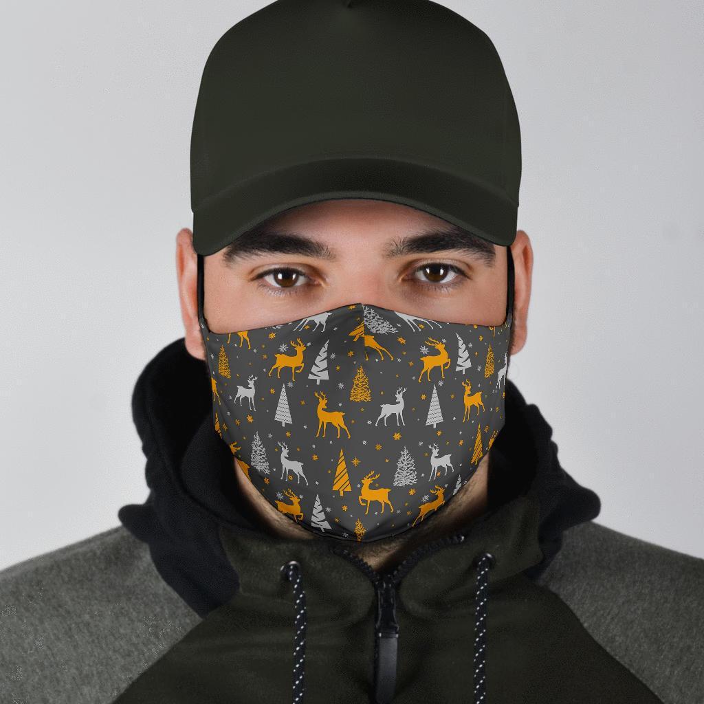 Deer Christmas Tree Pattern Print Face Mask-grizzshop