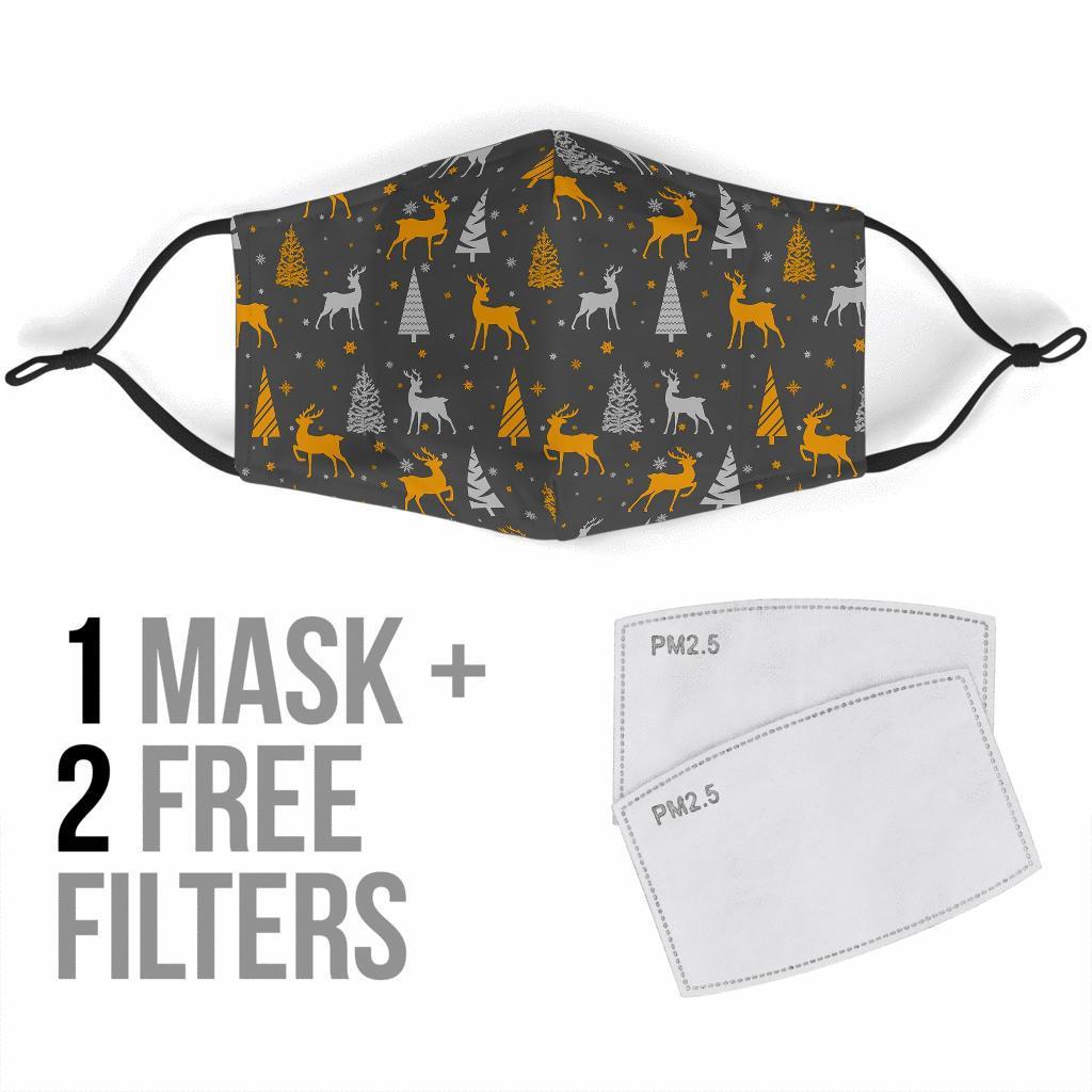 Deer Christmas Tree Pattern Print Face Mask-grizzshop