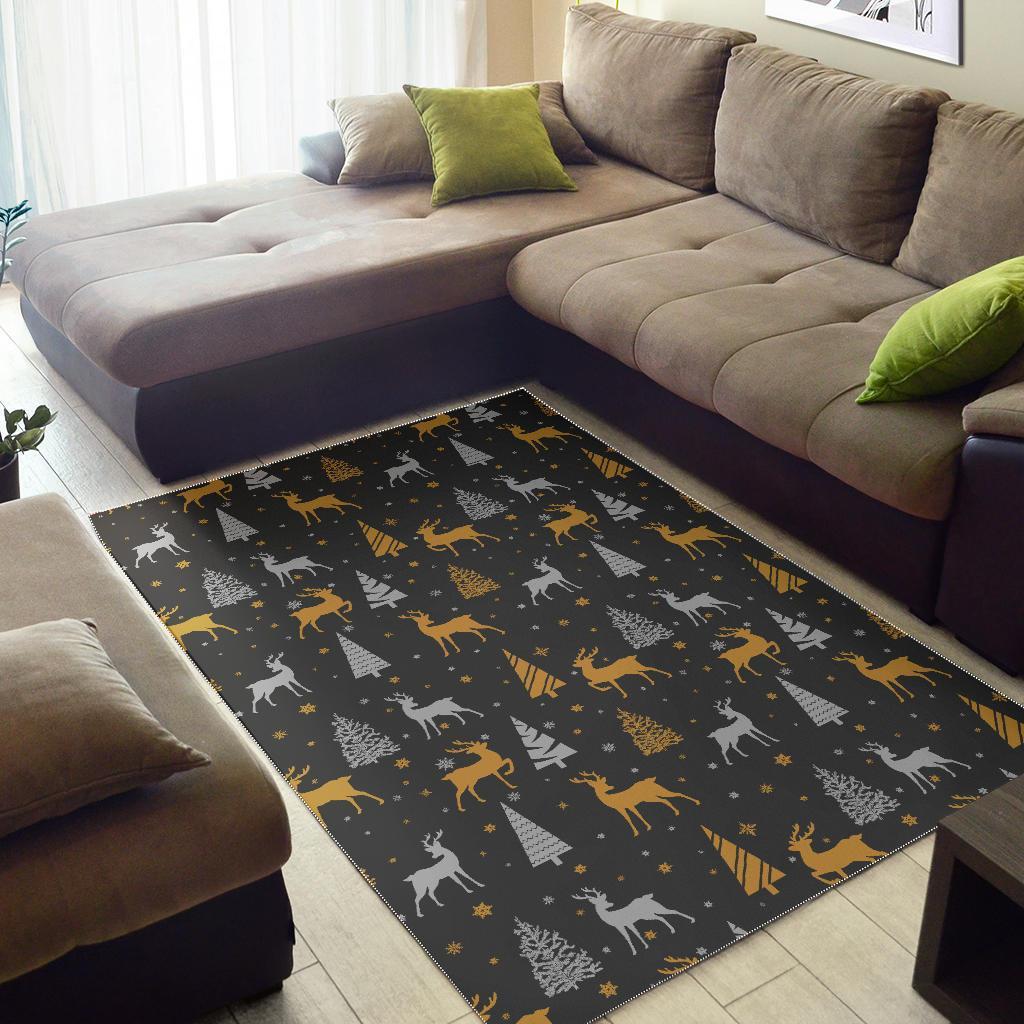 Deer Christmas Tree Pattern Print Floor Mat-grizzshop