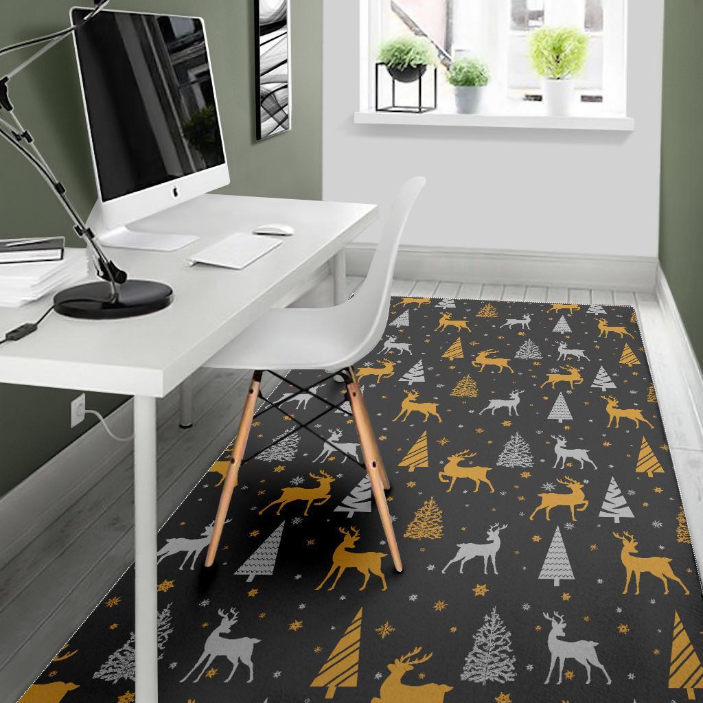 Deer Christmas Tree Pattern Print Floor Mat-grizzshop