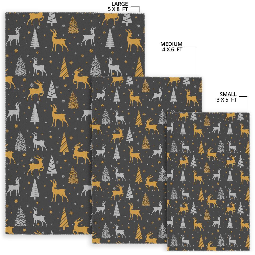 Deer Christmas Tree Pattern Print Floor Mat-grizzshop