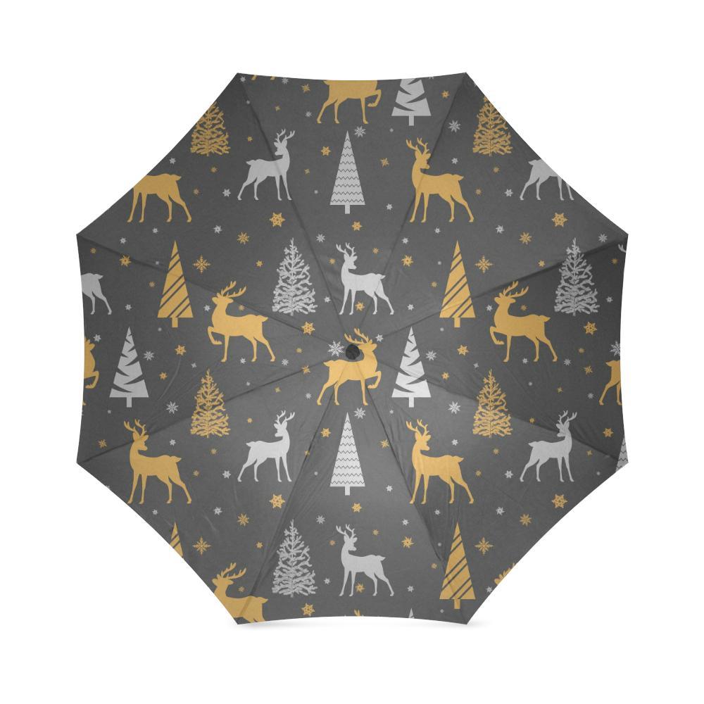 Deer Christmas Tree Pattern Print Foldable Umbrella-grizzshop