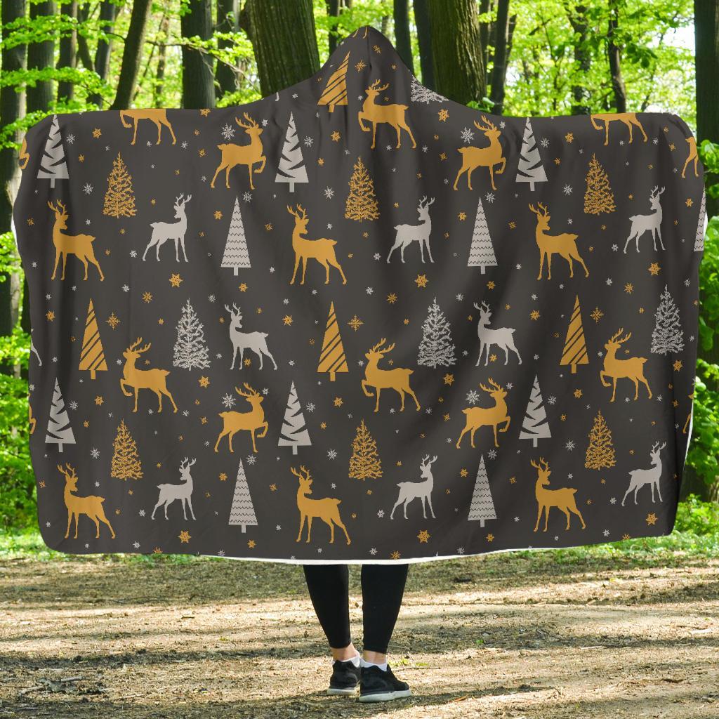 Deer Christmas Tree Pattern Print Hooded Blanket-grizzshop