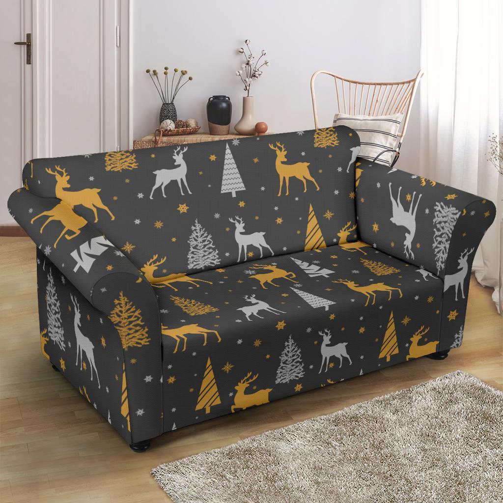 Deer Christmas Tree Pattern Print Loveseat Cover-grizzshop