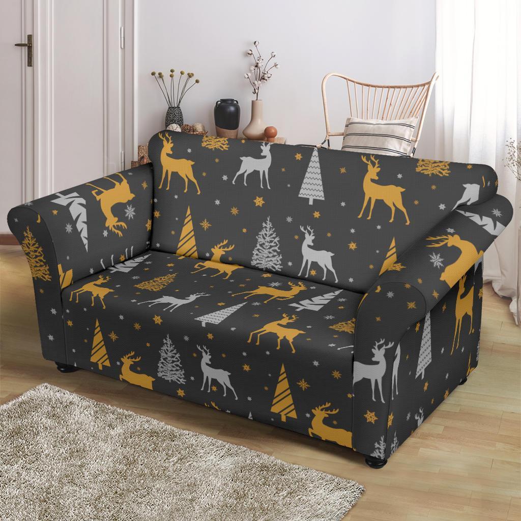 Deer Christmas Tree Pattern Print Loveseat Cover-grizzshop