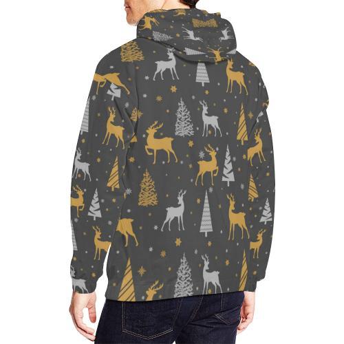 Deer Christmas Tree Pattern Print Men Pullover Hoodie-grizzshop