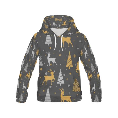 Deer Christmas Tree Pattern Print Men Pullover Hoodie-grizzshop