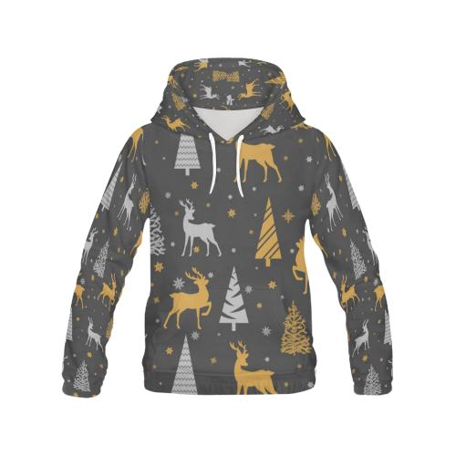 Deer Christmas Tree Pattern Print Men Pullover Hoodie-grizzshop